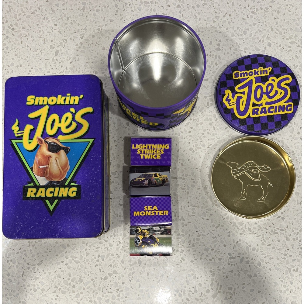 VTG 1994 Smokin' Joe's Racing Camel Powered Tin x2 w/ Ashtray & Matches EUC